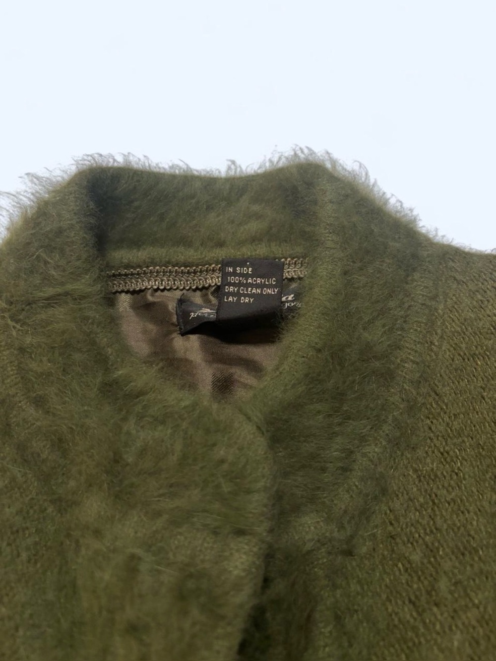 Vintage Venesha Angora Knit Cardigan Jacket Sweater Small Olive Green Fuzzy - Picture 7 of 7